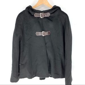 Black Hooded Velveteen Cape poncho with buckles